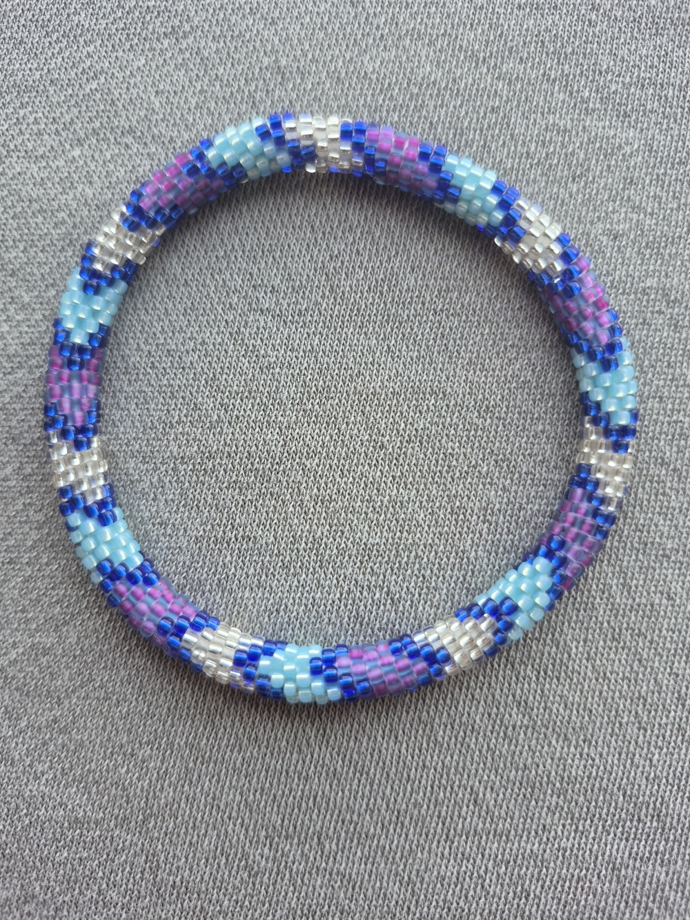 Blue & Pink Seed Bead Bangle Bracelet for Women